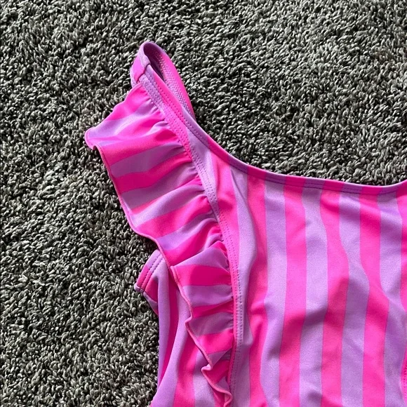 Pink Striped Ruffle Swimsuit - Picture 2 of 9